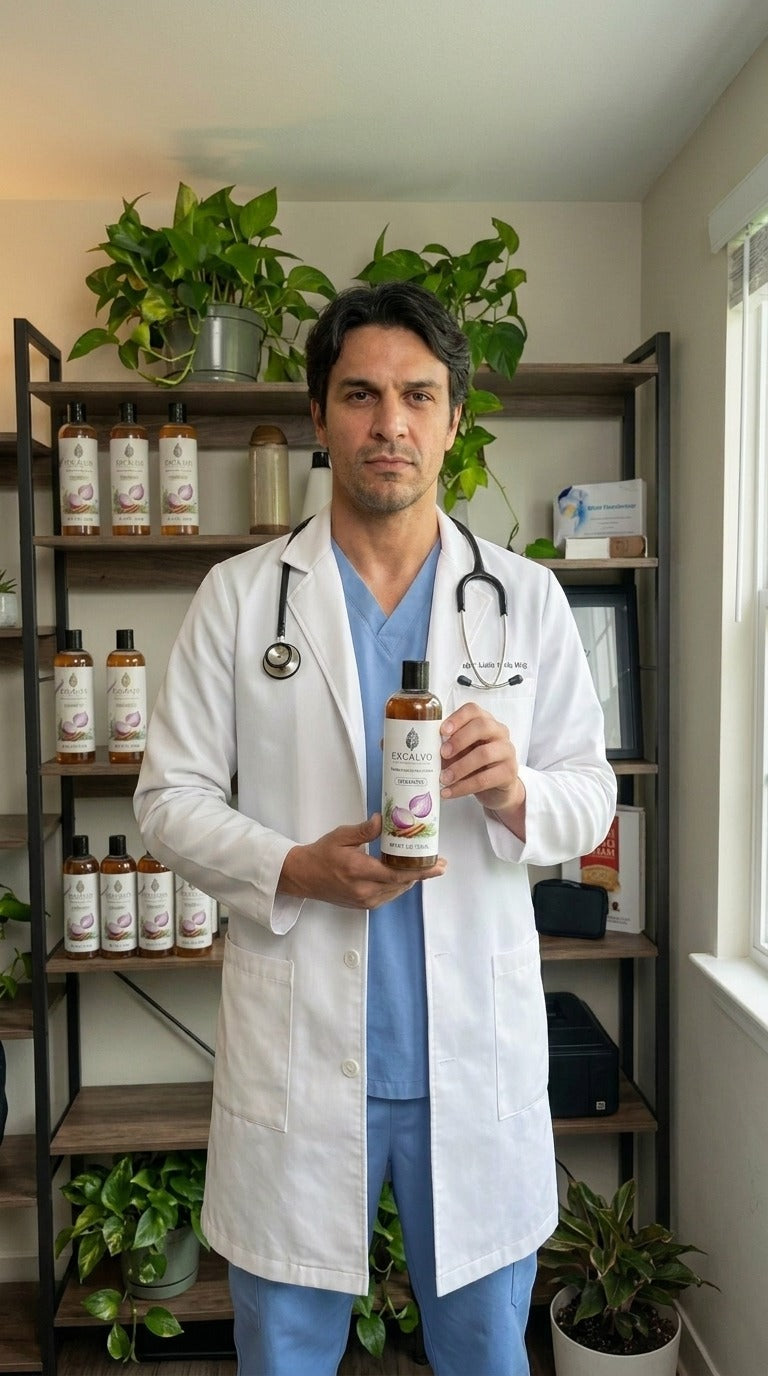 Dr. Romero con Shampoo Excalvo